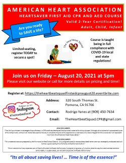 First Aid, CPR and AED - Adult, Child, Infant - American Heart Association Heartsaver Certification Course